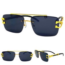 CLASSY Elegant Sophisticated Retro Hip Hop SUN GLASSES Gold Wood Frame Dark Lens