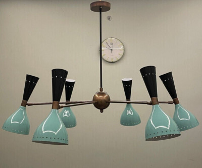 1950 Mid Century 6 Arms 12 Lights Antique Brass Chandelier Industrial Sputnik