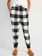 NWT Old Navy Printed Flannel Jogger Pajama Pants Black Buffalo Plaid Women M XL