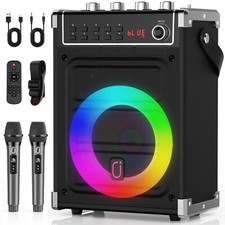 JYX Karaoke Machine with 2 Wireless Microphones, Portable Bass/Treble Bluetoo...