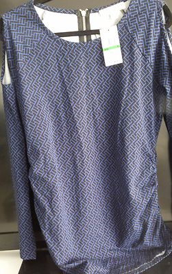 MICHAEL KORS Black Blue Cold Shoulder Top Ruched Stretch Silver Zip Logo NWT $80