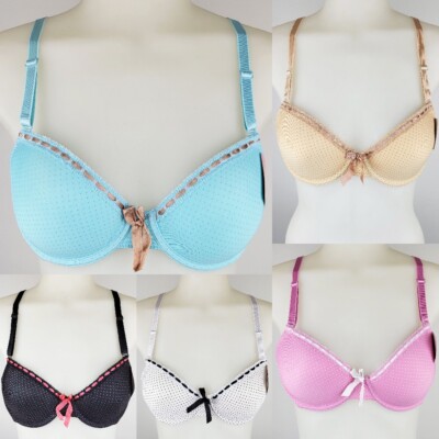 Womens Underwire Polkadot Ribbon Design Bra Lingerie 6 Pack 34C 36C 38C 40C
