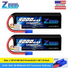 2x Zeee 14.8V 100C 9000mAh 4S Lipo Battery EC5 for RC Car Truck Tank Helicopter