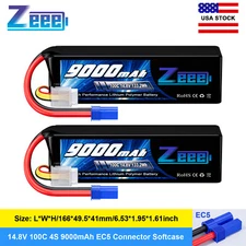 2x Zeee 14.8V 100C 9000mAh 4S Lipo Battery EC5 for RC Car Truck Tank Helicopter