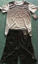 NWT Nike Jordan Boys YMD Black/Gray/White Fade Graphic Dri-Fit Shorts Set Medium