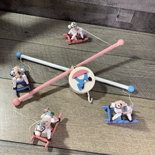 Vintage Japan Enesco Pink Blue Baby nursery Rocking Horse Musical Crib mobile