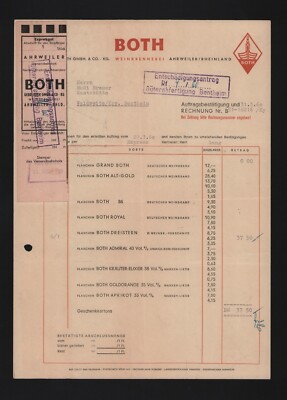 Ahrweiler, invoice 1960, Gebrüder Both GmbH & Co. KG Wine Distillery
