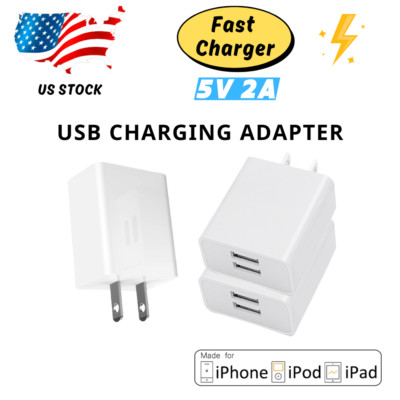 Dual Port USB Fast Wall Charger Block 5V 2A Power Adapter Cube For iPhone iPod