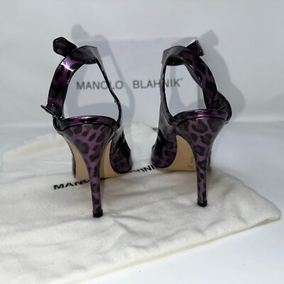 Manolo Blahnik Size 36 / 6 Patent Leather Purple & Black Leopard