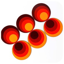 70s Circles Coasters - Set of 6, 1970s Graphic Style Drinks Coasters