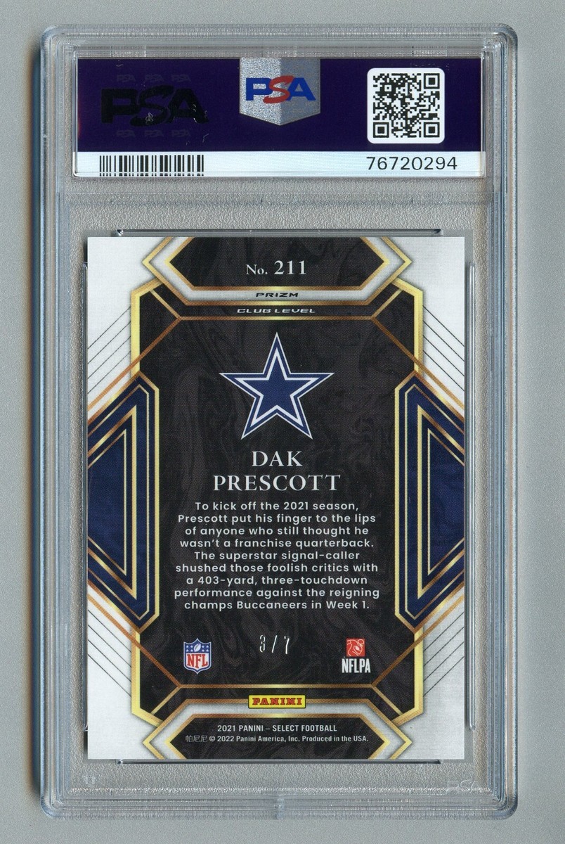 DAK PRESCOTT - 2021 SELECT NEON ORANGE PULSAR PRIZM S# 3/7 PSA GEM