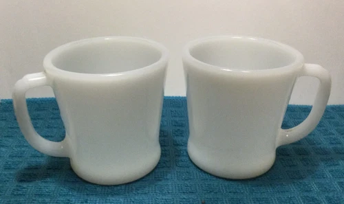 Vintage Pair Of Fire-King Oven Ware White Coffee Cups
