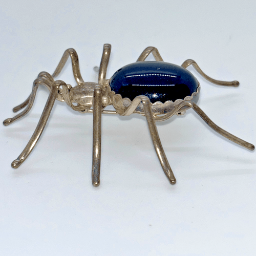 Vintage E Spencer Navajo Indian Silver & Black Onyx Protective Spider Brooch - Bild 4 von 8