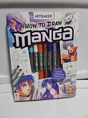 Art Maker How To Draw Manga Art Kit - Pens, Sketchbook, Instruction Book, New