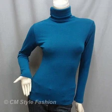 Chic Comfy Turtleneck Sweater Blouse Top Blue S