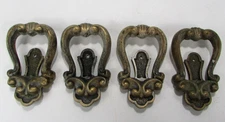 4 x Vtg 4" Heavy Cast Brass Ornate Pulls Handles Knobs Door Cabinet Hardware