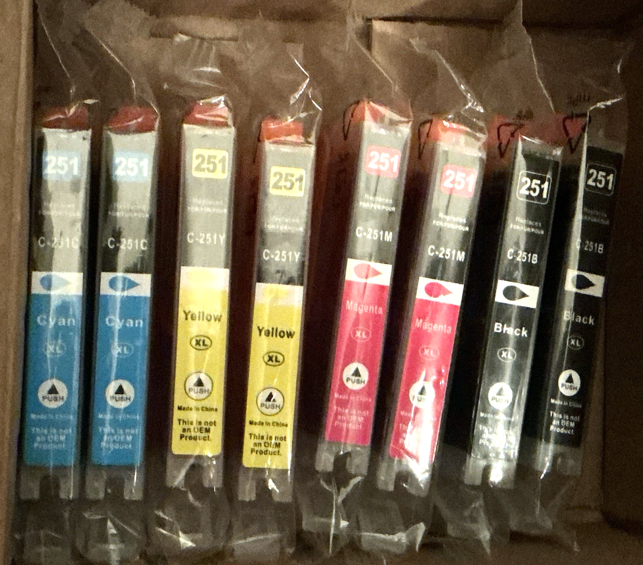 Ink Cartridges Lot Of 8 - C-251XL  - 2 Black, 2 Yellow, 2 Magenta, 2 Cyan-image