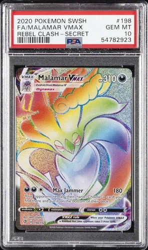 2020 POKEMON SWORD & SHIELD REBEL CLASH SECRET #198 FULL ART/MALAMAR VMAX PSA 10