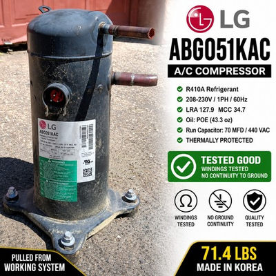#ad #ad LG ABG051KAC Scroll Compressor 104161 09 Rheem USED TESTED 55 107225 03 $350.00