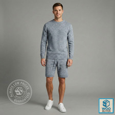 BHM Mens Knitted Jumper Top and Shorts Set Pocket & Drawstring - Power Blue