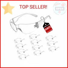 BISON LIFE Safety Glasses, One Size, Clear Protective Polycarbonate Lens, 12 per