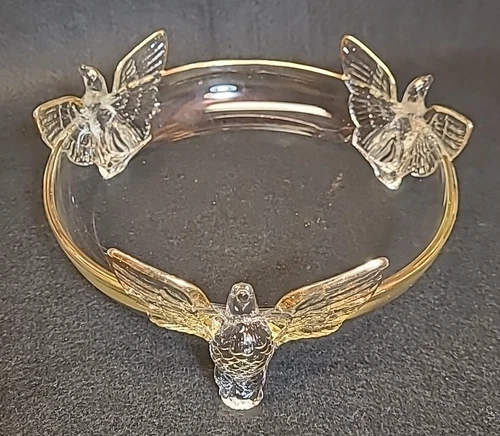 Vintage Jeanette Glass Three-Eagle Footed Candy Dish w/ Gold Trim,  7" Bowl