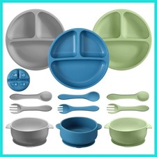 12 Pcs Silicone Bowl with Suction Set for Baby Toddler with Suction Plate, Sp...
