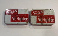 Vintage 1960's Scripto VU-Lighter Metal Tin Box Lot Of 2 W/ T-Pins
