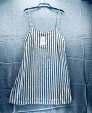 Women's L Blue/White Striped Mini Sundress Square Neck Sleeveless Strappy