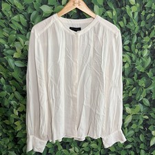 Banana Republic Womens L White Long Sleeve Hidden Button Blouse Shirt