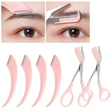 6 Pcs Eyebrow Trimmer Scissors with Comb, Curved Eye Brow Razor, Pink