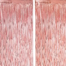 2 Pack Tinsel Foil Fringe Curtains Party Decorations, Metallic Tinsel Rose Gold