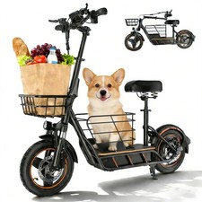 Electric Scooter with Seat 36V10AH 600W 21Mile Larger Carco Basket 14'' Tires