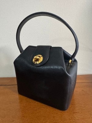 GIVENCHY Turn Lock Handbag Black Leather Gold Hardware