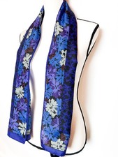 Vintage Floral Oblong Scarf Blue/Purple Flowers, Made in Japan - FREE SHIPPING