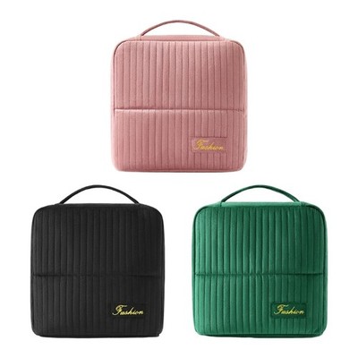 Premium Velvet Makeup Pouch Multi Pocket Storage Travel Organizer Toiletry Bag