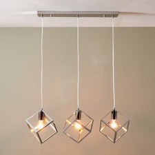 Modern 3 Way Hanging Cube Pendant Light Chrome Ceiling Bar Industrial Lighting