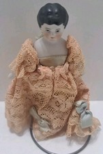 Antique 4" China Head Dollhouse Doll Bisque Limbs Lace Dress Germany Loose Strin