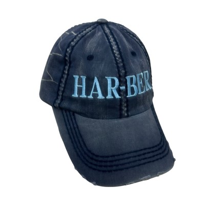 Har-Ber Hat Cap Blue KB ETHOS Strapback Adjustable Distressed Embroidered