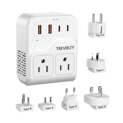 European Travel Plug Adapter 2000W 3 AC Sockets 2 USB-A 2 USB-C - Travel