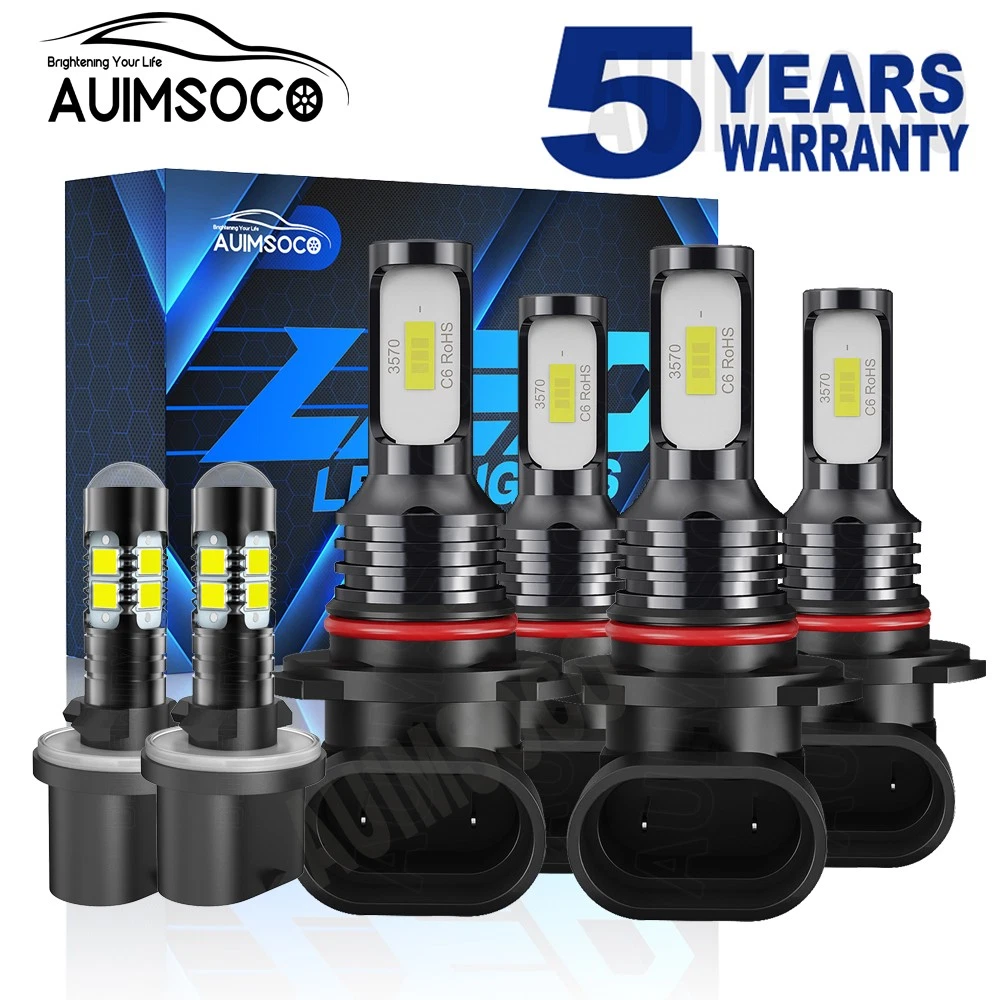 9005 9006 880 10000K White Combo LED Headlight Hi Low Fog Light Bulbs 80w 8000lm