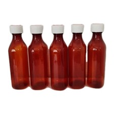 Plastic Medicine Bottles 8oz Child Resistant Cap Lot 5 Count Amber Oval Liquid 1