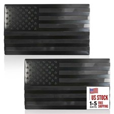 2PCS American Flag Emblem Car Stickers, 5" x 3  3D Metal USA Flag Car Black