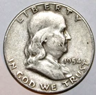 1954-S Franklin Half Dollar - 90% Silver - Circulated - Very Fine - #0384EB