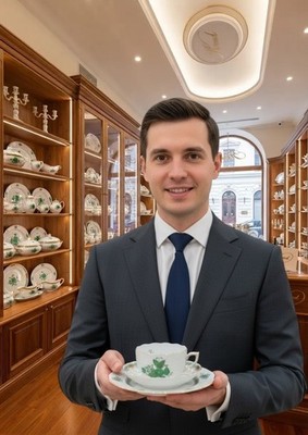 Exquisites 3-teiliges Gedeck von Herend   Design Apponyi Grün