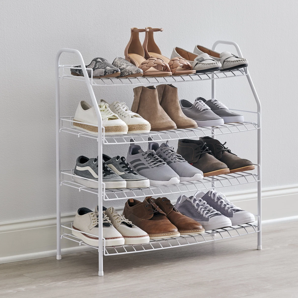 Freestanding 4 Tier Wire Shelf Shoe Rack Organizer White