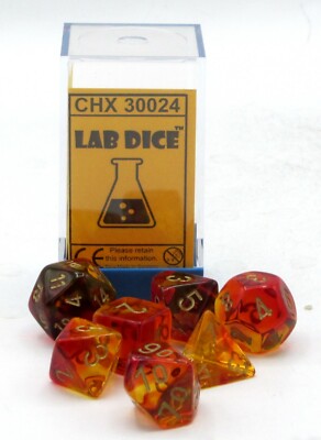 Chessex Lab Dice CHX 30024 Gemini Translucent Red-Yellow/Gold (Polyhedral Dice)