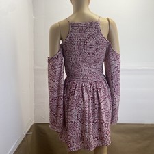 Mi Ami Women’s Smocked Open Shoulder Dress Deep Pink Small Mini Summer Used