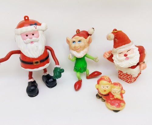 Plastic Christmas Figures Lot Vintage Santa Elf Decorations Ornaments - Picture 5 of 12