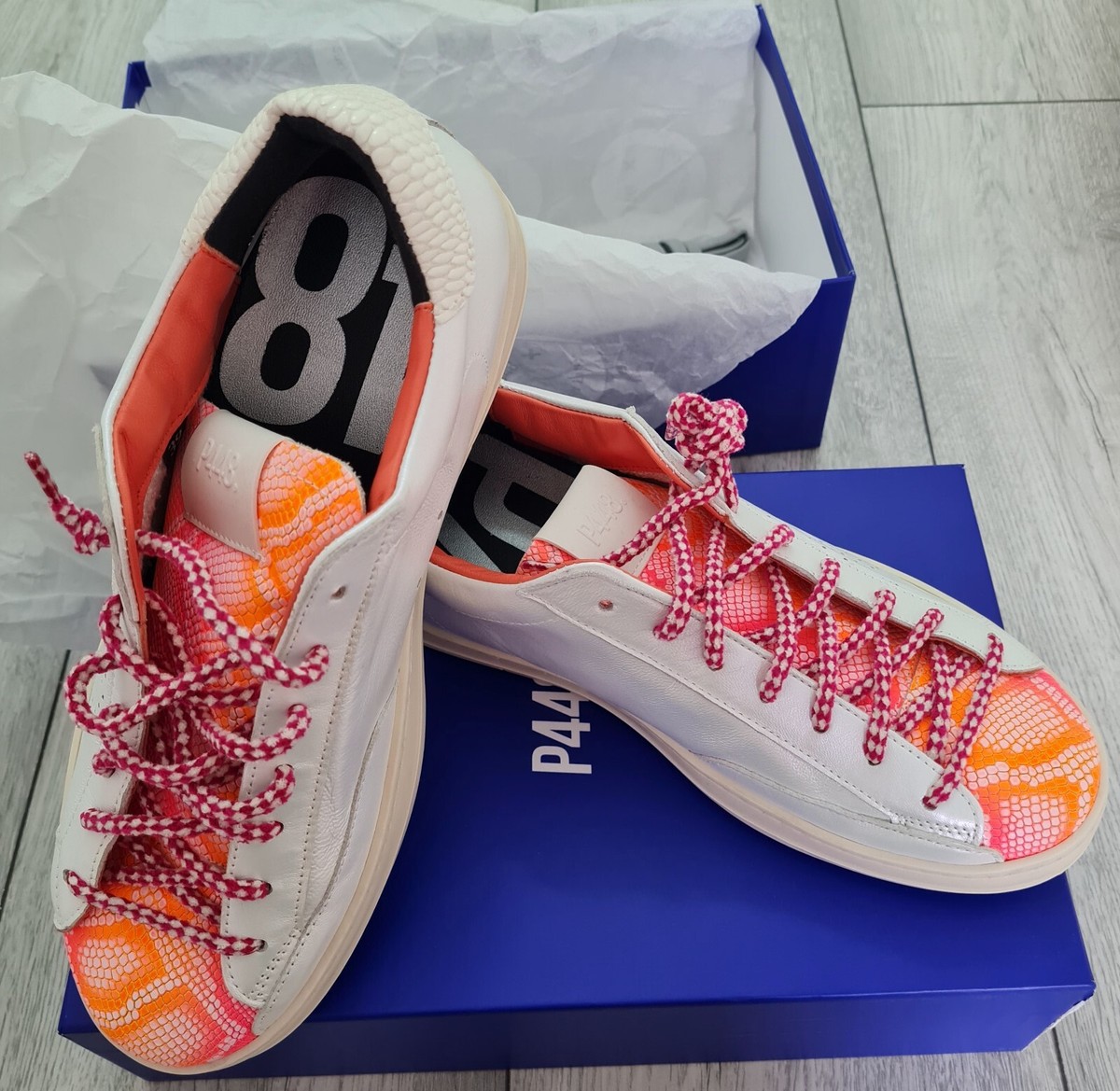 P448 S22 John Sneaker Shabby Women's UK EUR 39 White/Orange/Pink Print  BNIB